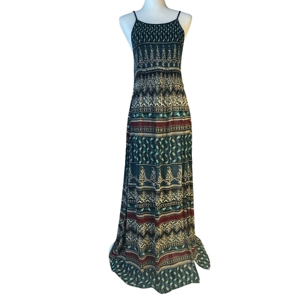 American Rag Green and Red Patterned Maxi Dress